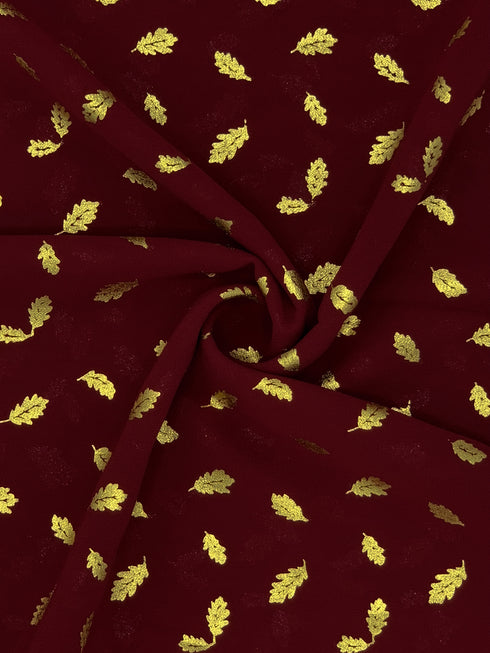 Georgette Gold Print - Maroon